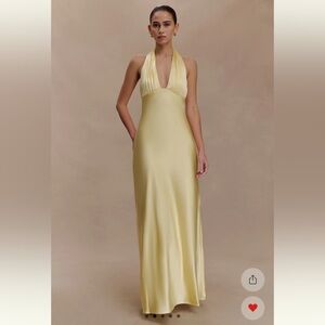 Meshki Alice Satin Halter Maxi Dress - Lemon